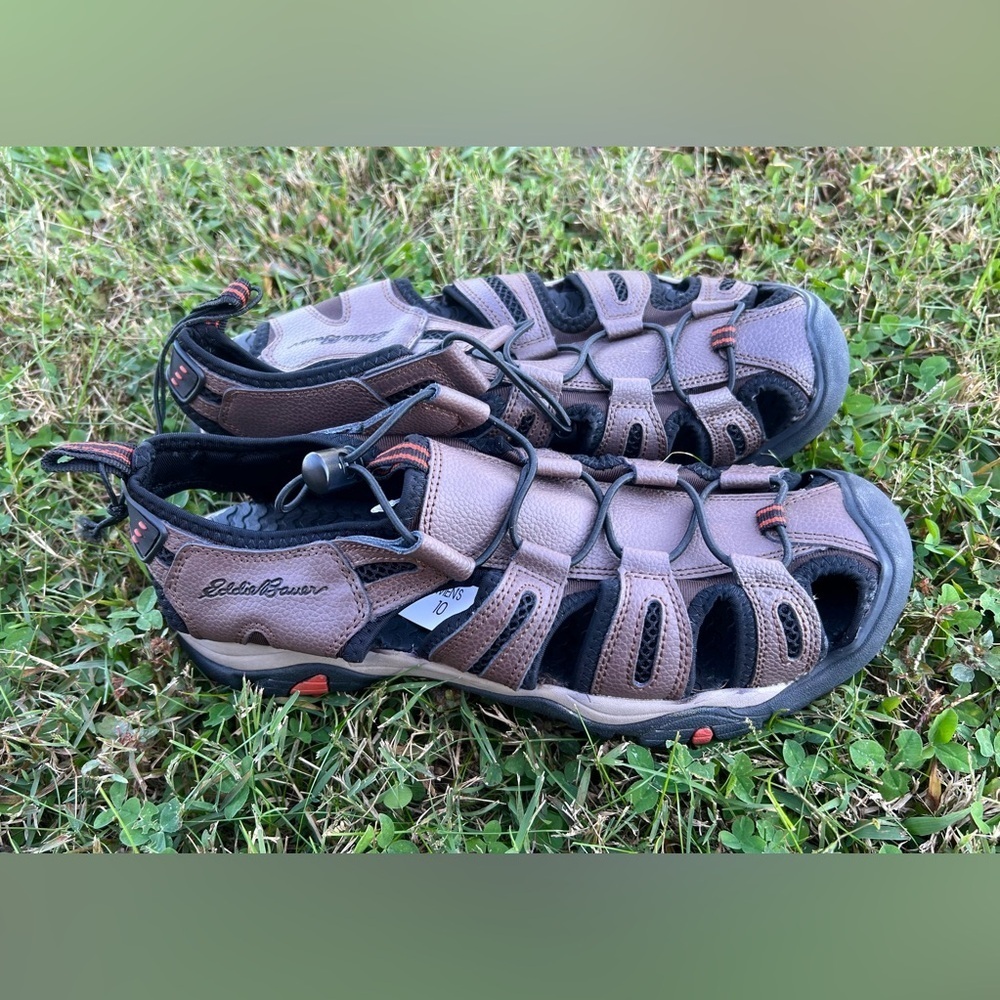 NWT Eddie Bauer Men’s Troy Brown Genuine Leather Outdoor Trail Sandals Size 10
